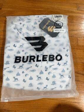 BURLEBO Lone Star State Performance Polo Men's 2XL White Blue Texas Print NWT